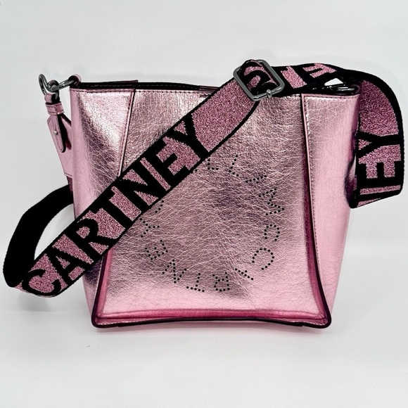 Stella McCartney LOGO Metallic Pink Mini Eco Vegan Leather Crossbody Purse Bag - Picture 5 of 15